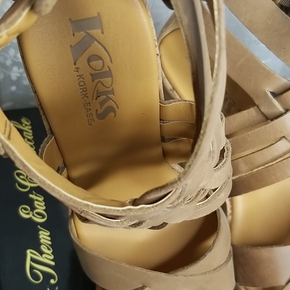 Krorks Wedge Tan Leather Sandals Size 8 - Picture 4 of 4
